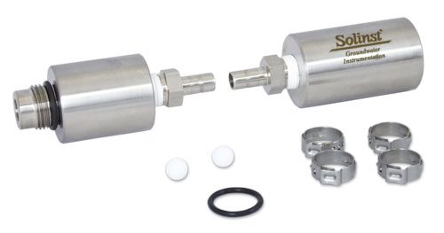 solinst 1 point 66 inch diameter pump drop tube assembly shown with check balls orings clampst and connetors for part 103231