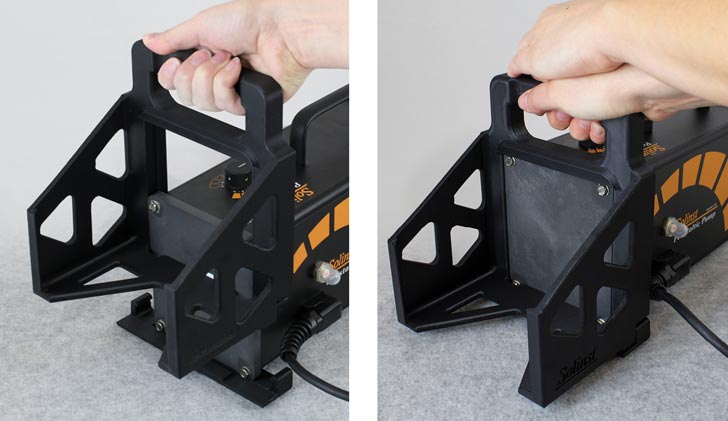 line up solinst peristaltic pump 12v battery holder with pumps end plate and slide the battery holder over end plate