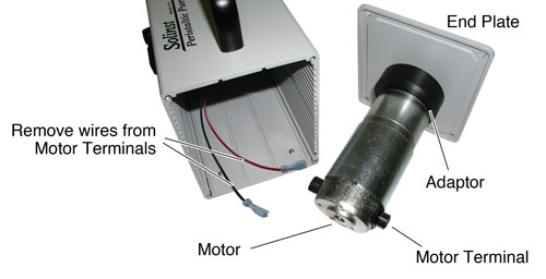 Undo the four screws from the end plate and remove the end plate from the 410 persistaltic pump mk3 housing