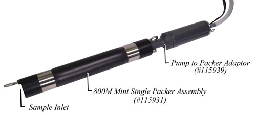 solinst 415 12v submersible pump connected to 800m mini low pressure groundwater packer using pump to packer adaptor