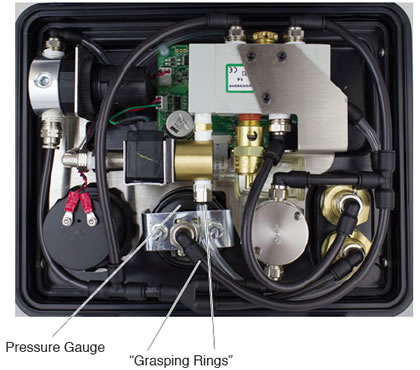 pressure gauge shown installed within the electronic pump control unit