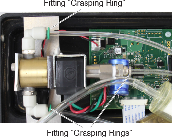 Solinst Model 464 Electronic Pump Control Unit Fitting Grasping Rings Under Faceplate Diagram fitting grasping rings