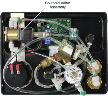 Solinst Model 464 Electronic Pump Control Unit Solenoid Valve Assembly solenoid valve assembly shown installed within the electronic pump control unit