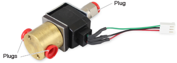 Removing Three Red Protective Plugs from Solinst Model 464 Electronic Pump Control Unit Solenoid Valve remove solenoid valve protective red plugs