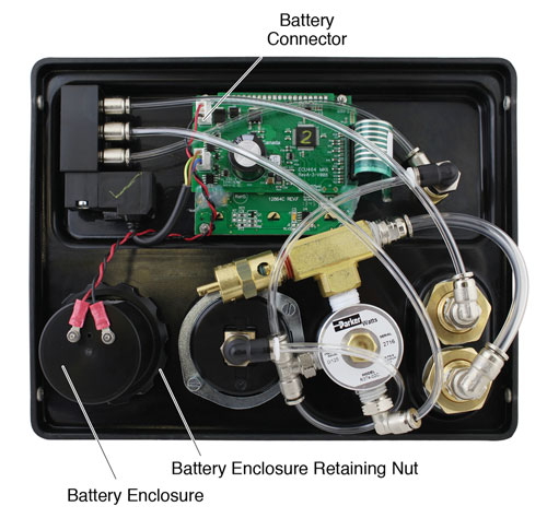 solinst model 464 electronic pump control unit 125 psi panel back end view showing how components are connected