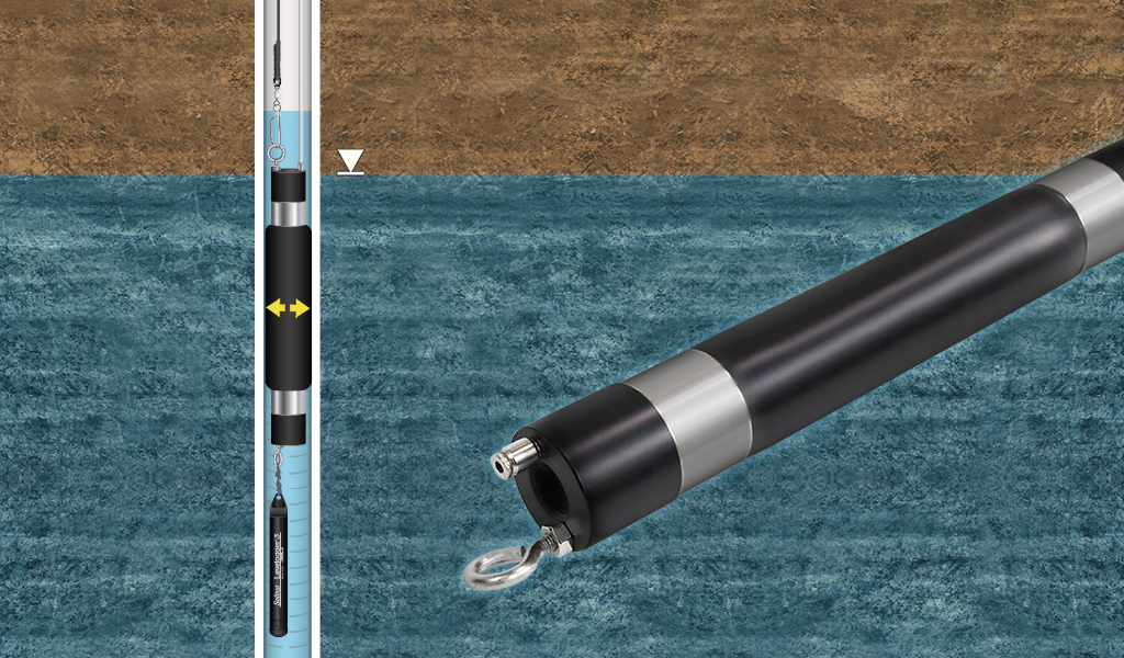 solinst 800m mini low pressure pneumatic packer in well expanded with levelogger 5 installed below the packer in the isolated groundwater monitoring zone