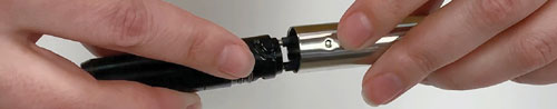 line up the indents in the probe with the grooves in the tape seal plug. push the probe past the o-ring then twist the probe clockwise until the probe seats on the tape seal plug
