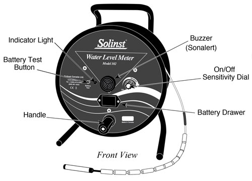 solinst 102 water level indicator front view diagram