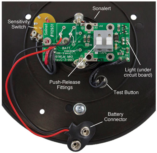 back of solinst mk2 water level meter faceplate with older style light