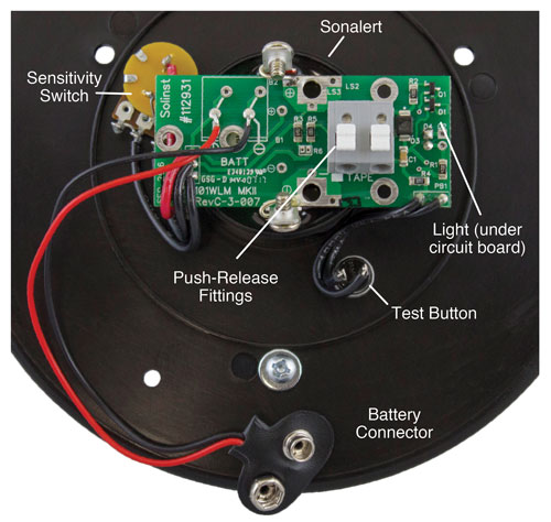 image shows back of mk2 solinst 102m water level meter faceplate with new style light