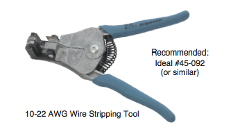 recommended wire stripping tool 10-22 awg ideal #45-092 or similar to perform this procedure on solinst 102 water level meter coaxial cable