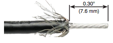 solinst 102 coaxial cable shown with trimmed tip and sheilding wires pulled back