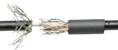crimped 102 coaxial cables with shielding wires folded back over the crimped splice
