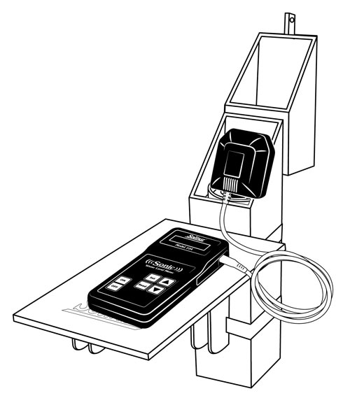 solinst sonic water level meter on well mount field table