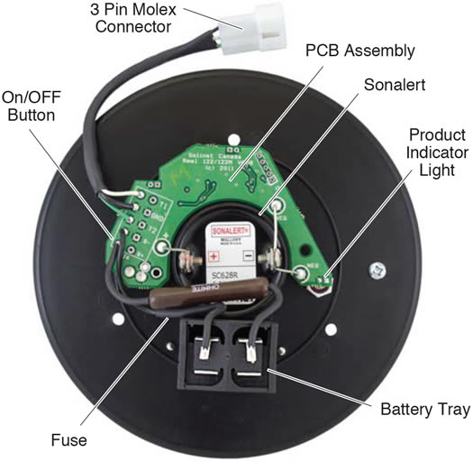 back view of solinst 122m p8 mini interface meter sc100 mini faceplate with electronic components identified