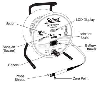solinst water level temperature meter illustration front view