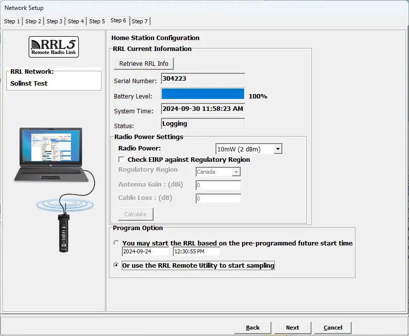 rrl remote radio link software setup wizard step 6 select retrieve rrl information