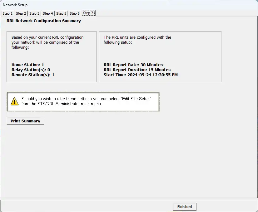 rrl remote radio link software setup wizard step 7 rrl network summary