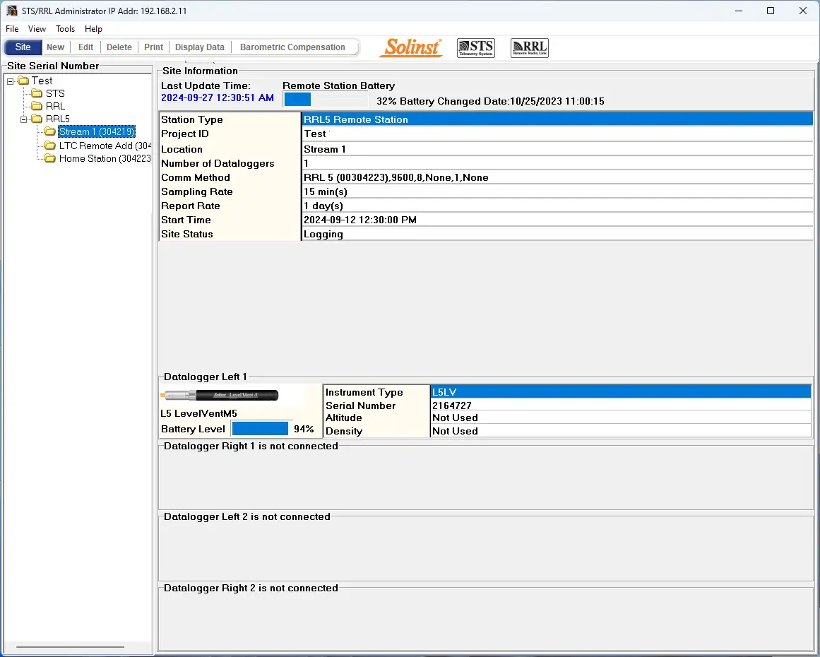 figura 4 2 informações da estação na janela do administrador para o link de rádio remoto rrl