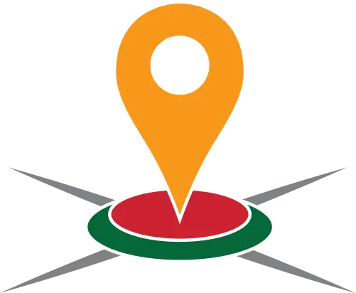 vector graphic icon showing an orange location map pin pointing directly into a target borehole site layout circle