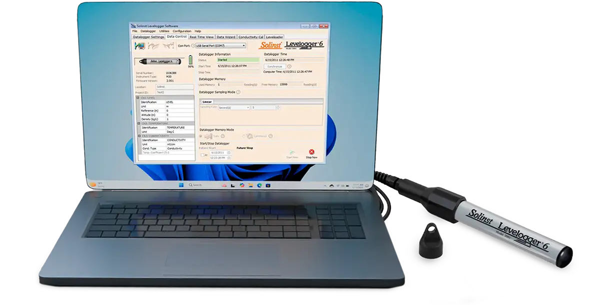 solinst levelogger 6 connected to laptop with field reader using usbc connection